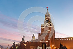 Kremlin Spasskaya tower at sunset