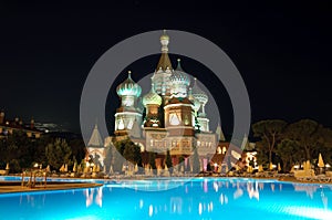 Kremlin style hotel in night illumination, Antalya