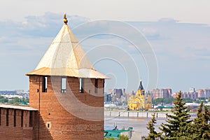 Kremlin tower and Cathedral of St. Alexander Nevskiy in Nizhny Novgorod, Russia