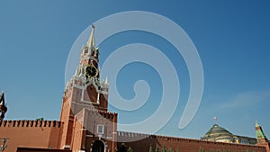 Kremlin wall and government building on Red Square in Moscow. Red Square in Moscow, the capital of Russia on a sunny