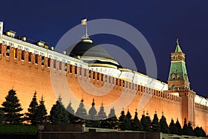 Kremlin wall, Senate and Senate tower in Red Square, Moscow, Russia