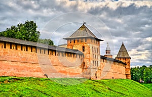 Kremlin walls of Novgorod Detinets in Veliky Novgorod, Russia
