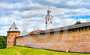 Kremlin walls of Novgorod Detinets in Veliky Novgorod, Russia