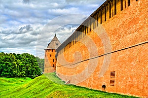 Kremlin walls of Novgorod Detinets in Veliky Novgorod, Russia