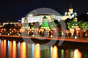 The Kremlin walls and the Presidential Palace at night