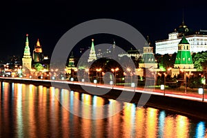The Kremlin walls and the Presidential Palace at night