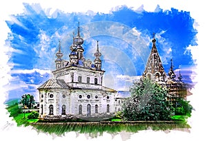 Kremlin Yuryev Polsky, Vladimir region, Russia. Artistic style illustration.