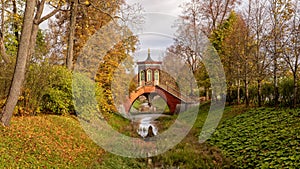 Krestovy Bridge in in the Alexander Park, Tsarskoe Selo, Russia. Summer residence of Russian Emperors