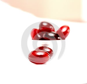 Krill oil gel capsules isolated on white background