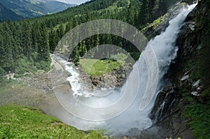 Krimml waterfalls in the Alpine forest, Austria