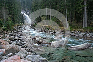 Krimml Waterfalls, Krimmler Wasserfalle,in High Tauern National Park, Austria. Krimmler Ache river falls. Beautiful