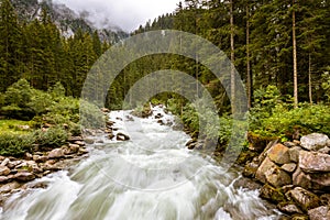 Krimml Waterwalls - Long exposure of the wild Alps River, Salzburger Land, Austria