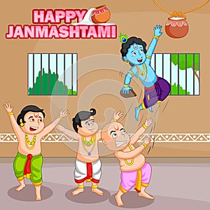 Krishna breaking dahi handi in Janmashtami