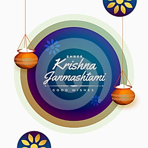 krishna janmashtami festival greeting with hanging matki design