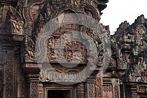 Krishna killing the demon king Kamsa bas relief over the western pediment, southern library at the 10th century B