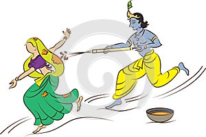 Krishna Playing Holi With Gopi