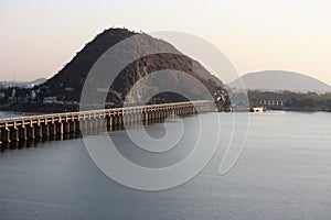 Krishna River Barrage at Vijayawada in India