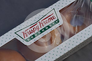 Krispy Kreme Donuts Doughnuts In A Box With A Glazed Donut Doughnut Visible