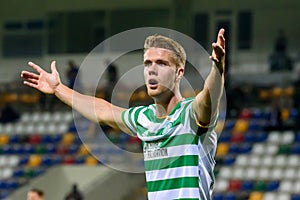 Kristoffer Ajer, reacts to referee decission