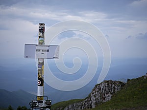 Krivan mountain marker in Mala Fatra, Slovakia