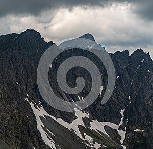 Krivan mountain peak from Koprovsky stit mountain peak summit in Vysoke Tatry mountains in Slovakia