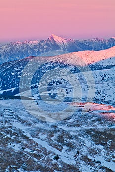 Krivan peak from Nizke Tatry during winter sunset