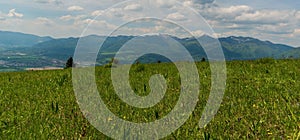 Krivanska Mala Fatra mountain range from meadow on Magura hill in Velka Fatra mountains in Slovakia