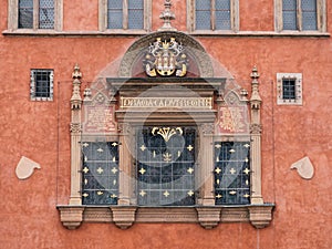 Kriz House, Old Town Hall, in Prague with inscription `Praga Caput Regni photo