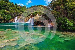 Krka National Park area with beautiful waterfalls, Skradin, Dalmatia, Croatia