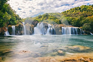 Krka National Park, beautiful nature landscape, view of the waterfall Skradinski buk, Croatia