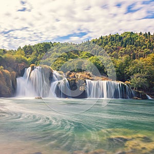 Krka National Park, beautiful nature landscape, view of the waterfall Skradinski buk, Croatia