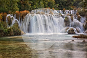 Krka National Park, beautiful nature landscape, view of the waterfall Skradinski buk, Croatia