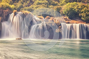 Krka National Park, beautiful nature landscape, view of the waterfall Skradinski buk, Croatia