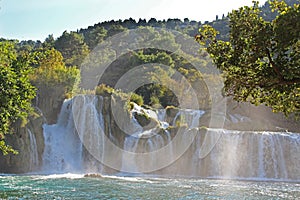 Krka National Park with a beautiful Skradinski Buk waterfall in Dalmatia of Croatia, Europe