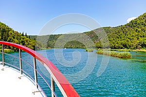 The Krka river from an excursion ship deck at Skradin, Croatia