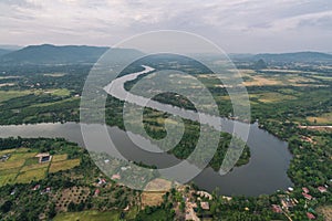 Krong Kampot landscape, Praek Tuek Chhu River, Elephant Mountains in Kampot Cambodia Asia Aerial Drone Photo