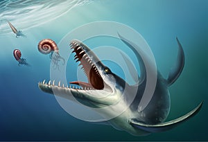 Kronosaurus was a marine reptile that lived in the ocean during the early Cretaceous period when dinosaurs. photo