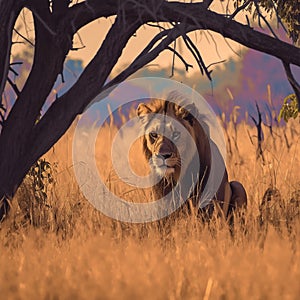 Kruger National Parks king powerful lion roaming in its natural surroundings