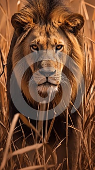 Kruger National Parks king powerful lion roaming in its natural surroundings