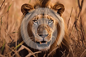 Kruger National Parks king powerful lion roaming in its natural surroundings