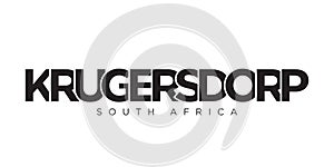 Krugersdorp in the South Africa emblem. The design features a geometric style, vector illustration with bold typography in a