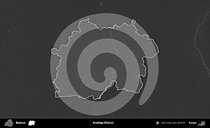 Kruhlaje District highlighted, Belarus. Grayscale