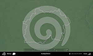 Kruhlaje District outlined, Belarus. Physical