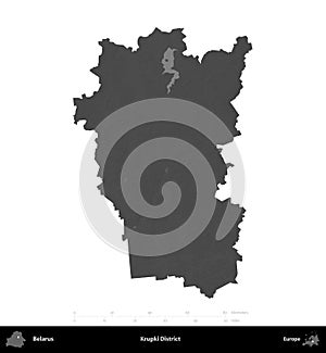 Krupki District, Belarus, isolated on white. Grayscale