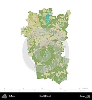 Krupki District, Belarus, isolated on white. Topographic Humanitarian