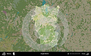Krupki District highlighted, Belarus. Topographic Humanitarian