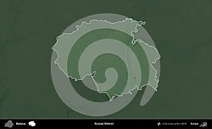 Krycau District highlighted, Belarus. Physical