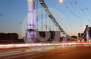 Krymsky Bridge or Crimean Bridge (night) is a steel suspension bridge in Moscow, Russia