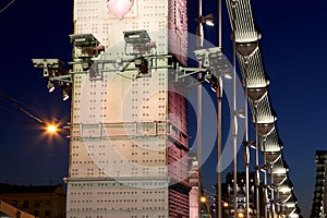 Krymsky Bridge or Crimean Bridge night is a steel suspension bridge in Moscow, Russia.