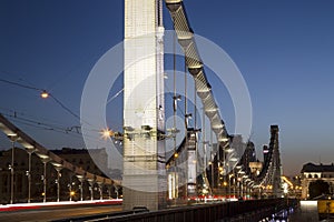 Krymsky Bridge or Crimean Bridge night is a steel suspension bridge in Moscow, Russia.